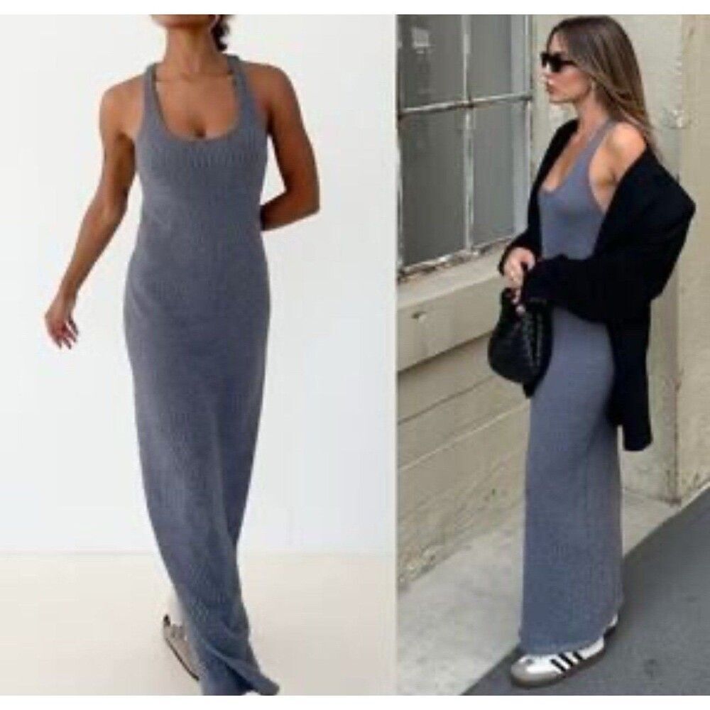 Anthropologie NWT Rumored Women Medium Smoke Heather Lakeville Knit Maxi Dress